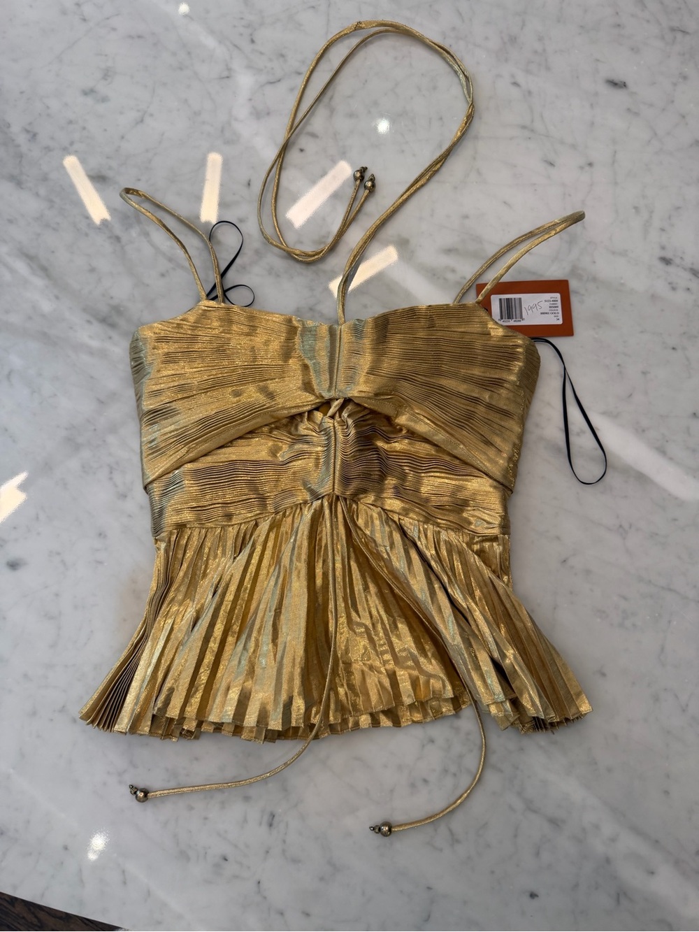 Altuzarra Metallic Gold Pleated Strappy Tank Top